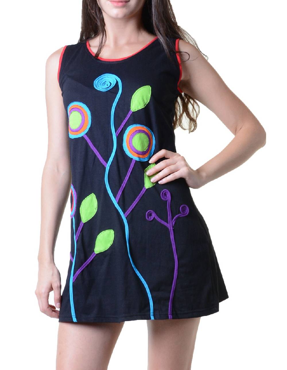 Kunst Und Magie Minikleid Longshirt Tunika Hippie Sommerkleid mit Patches VIP-Rabatte
