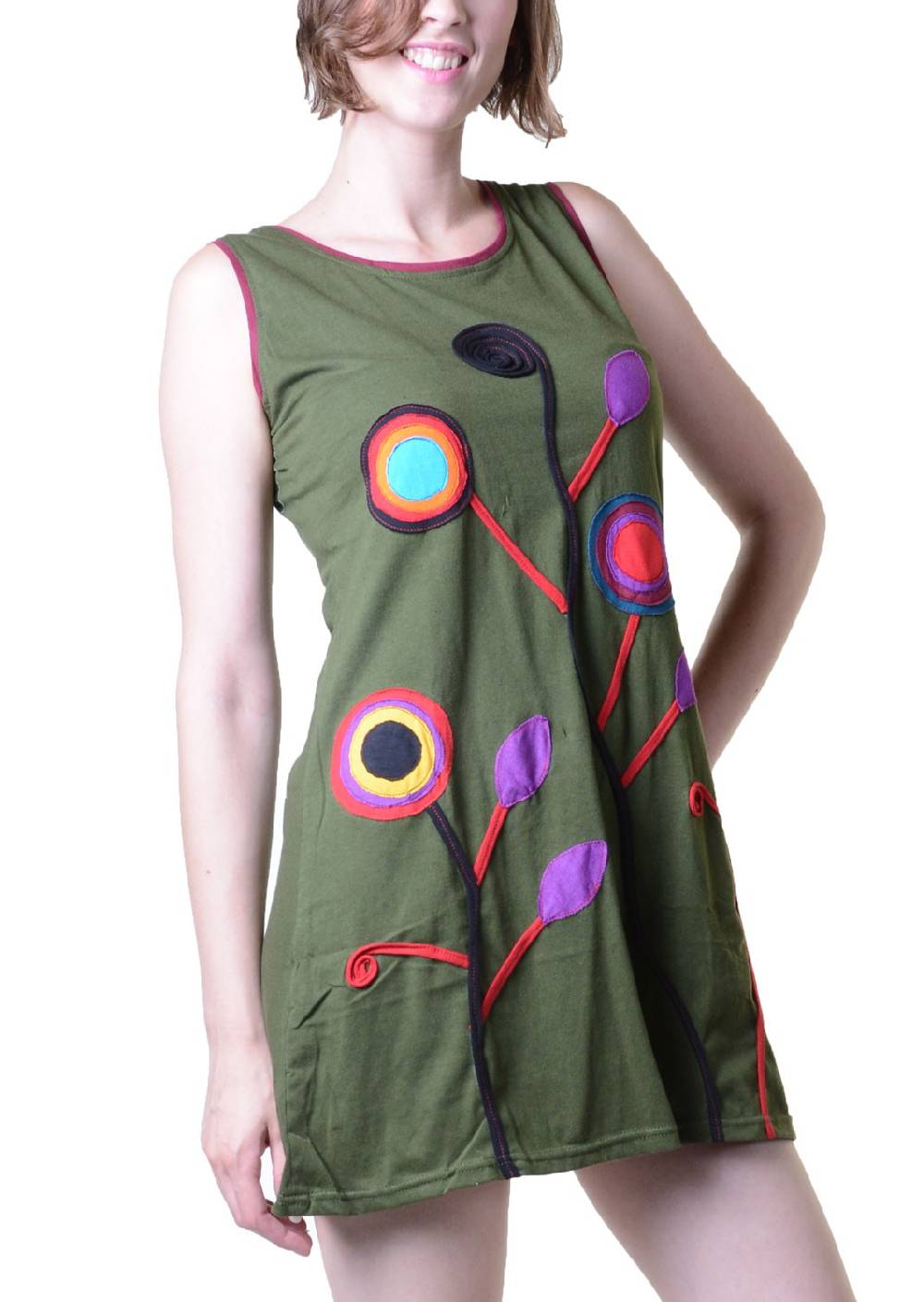 Kunst Und Magie Minikleid Longshirt Tunika Hippie Sommerkleid mit Patches VIP-Rabatte