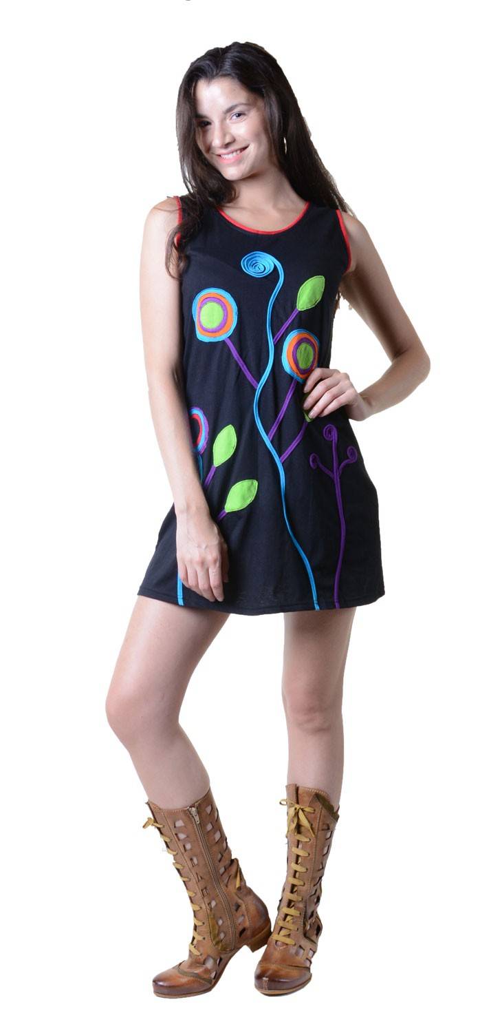 Kunst Und Magie Minikleid Longshirt Tunika Hippie Sommerkleid mit Patches VIP-Rabatte