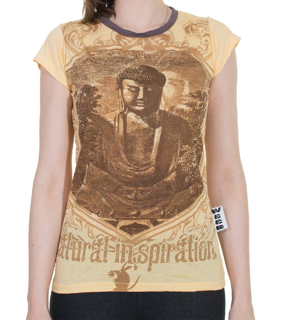 Kunst Und Magie 70er Retro Top Sure Weed Buddha Meditation Girlie T-Shirt im Knitter Look Nur noch ein Tag übrig