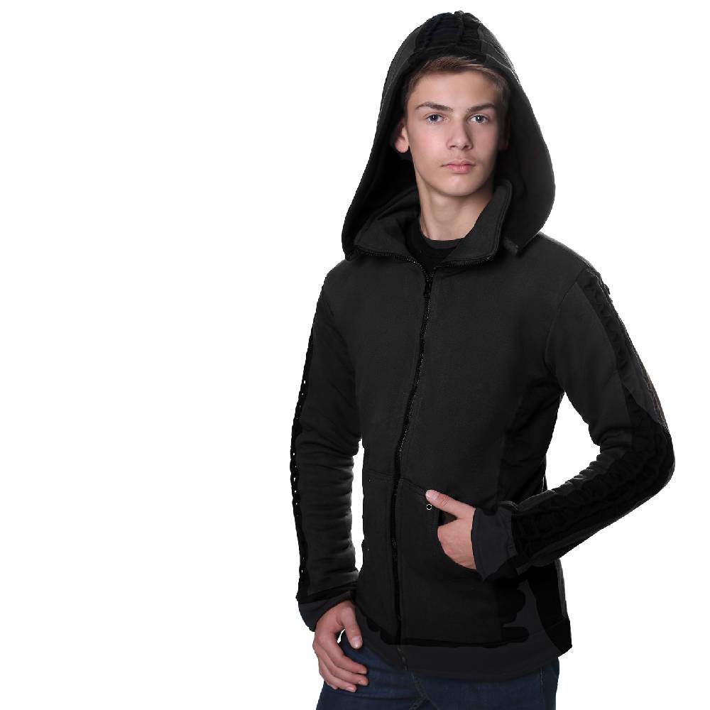 Kunst Und Magie Kunst und Magie Herren Goajacke aus Baumwolle mit Fleecefutter, Kapuze und Schnürungen Medieval