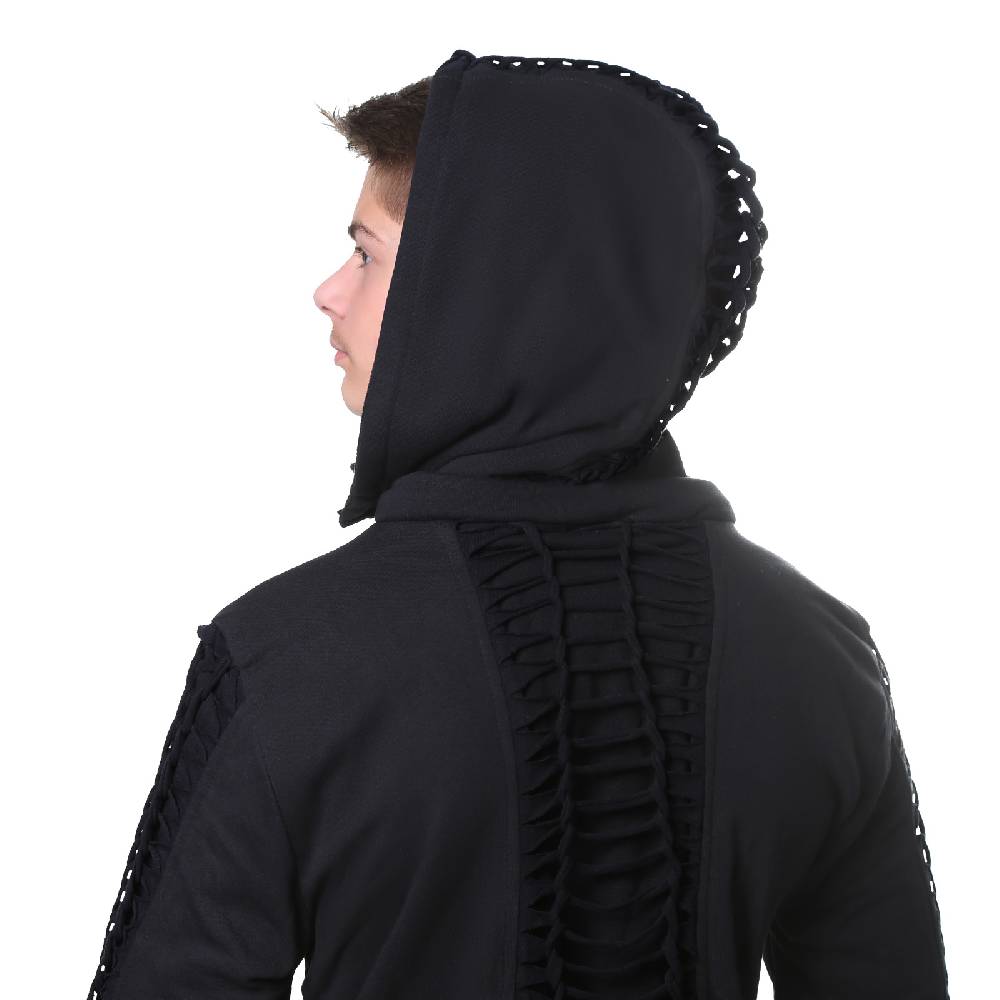 Kunst Und Magie Kunst und Magie Herren Goajacke aus Baumwolle mit Fleecefutter, Kapuze und Schnürungen Medieval Black Friday