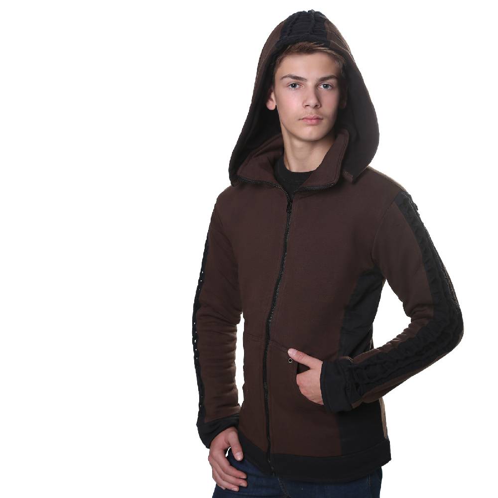 Kunst Und Magie Kunst und Magie Herren Goajacke aus Baumwolle mit Fleecefutter, Kapuze und Schnürungen Medieval Black Friday