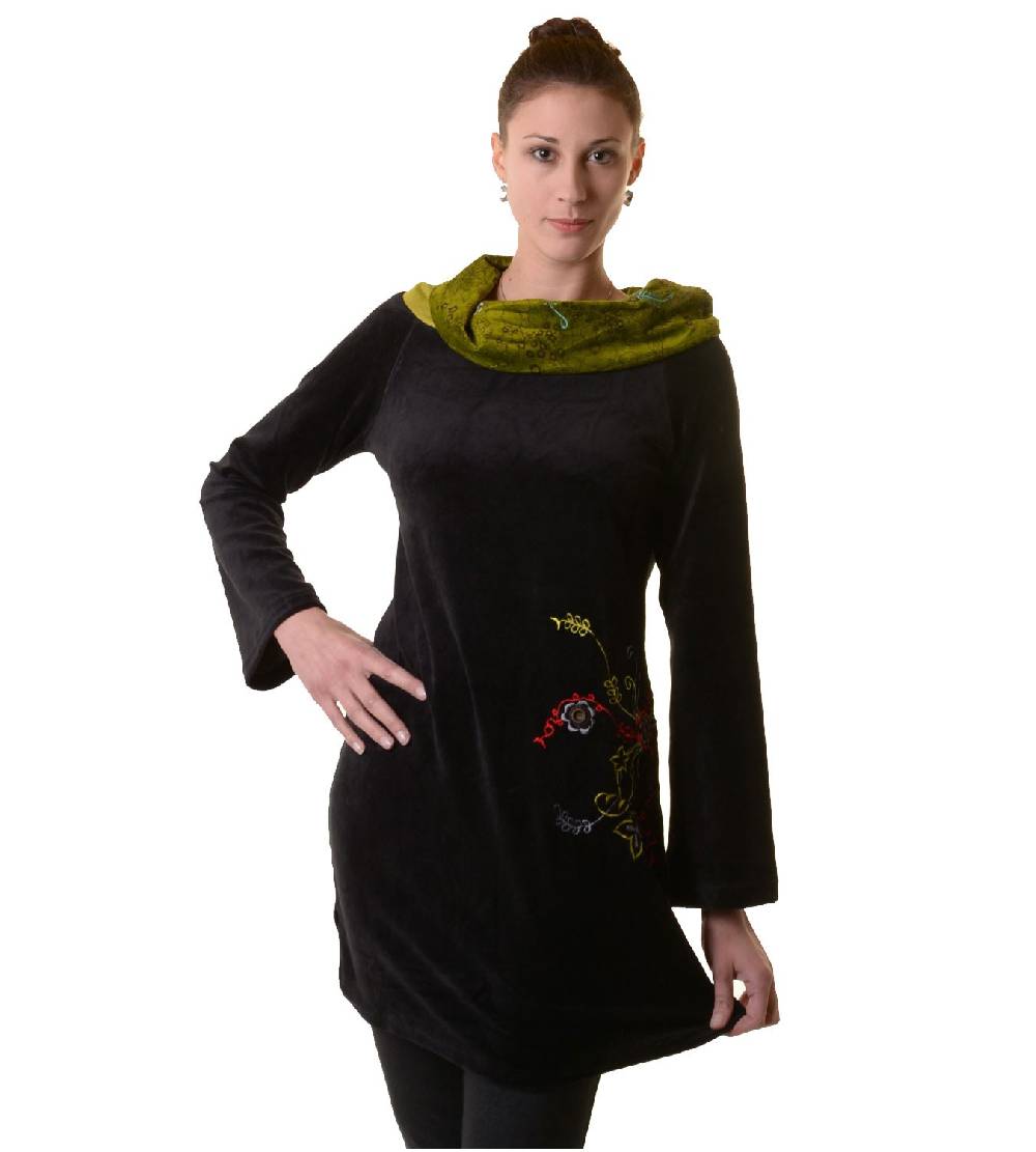 Kunst Und Magie Boho Tunika/Kleid mit Kragen aus Samt