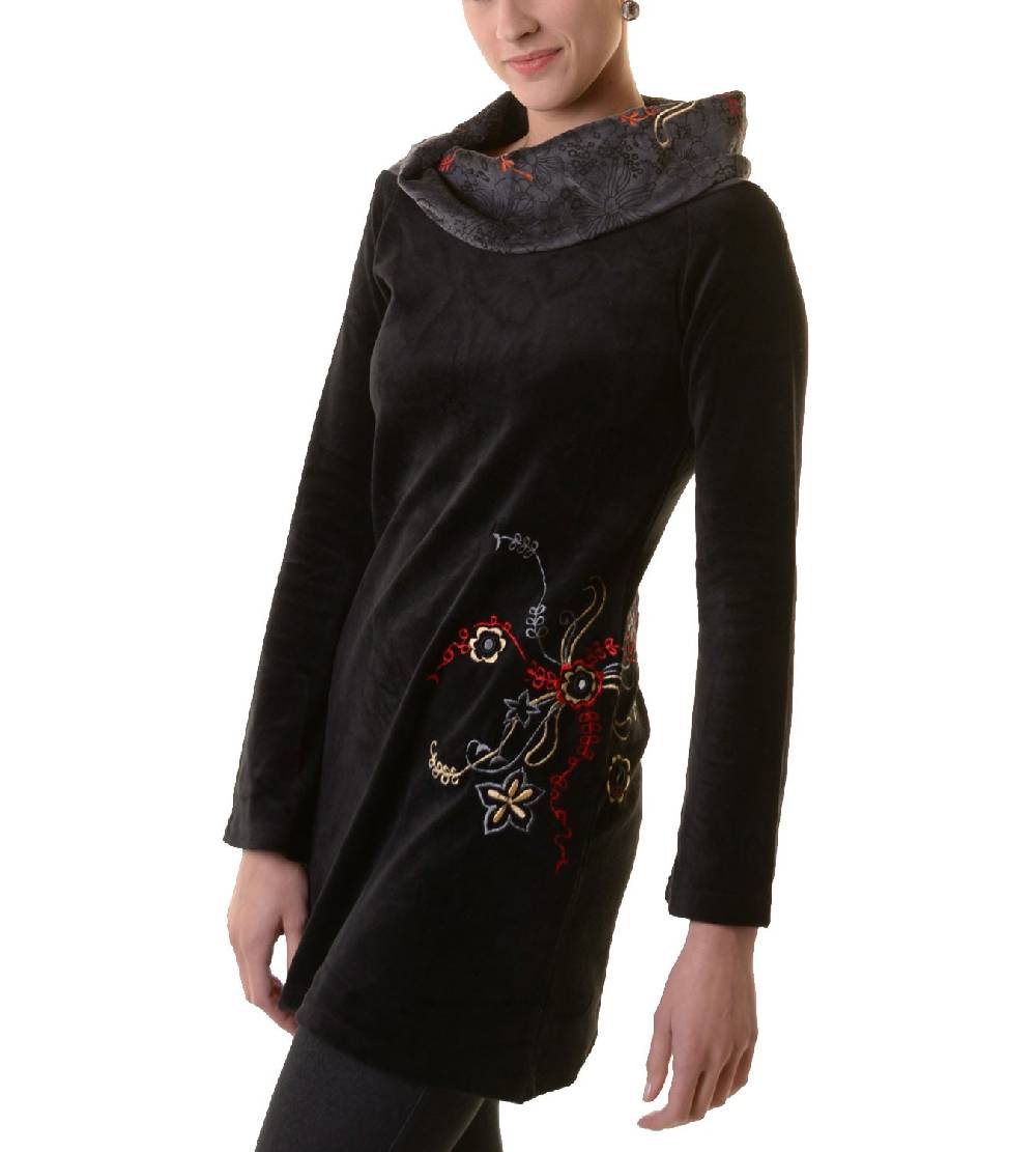 Kunst Und Magie Boho Tunika/Kleid mit Kragen aus Samt Muttertagsangebot
