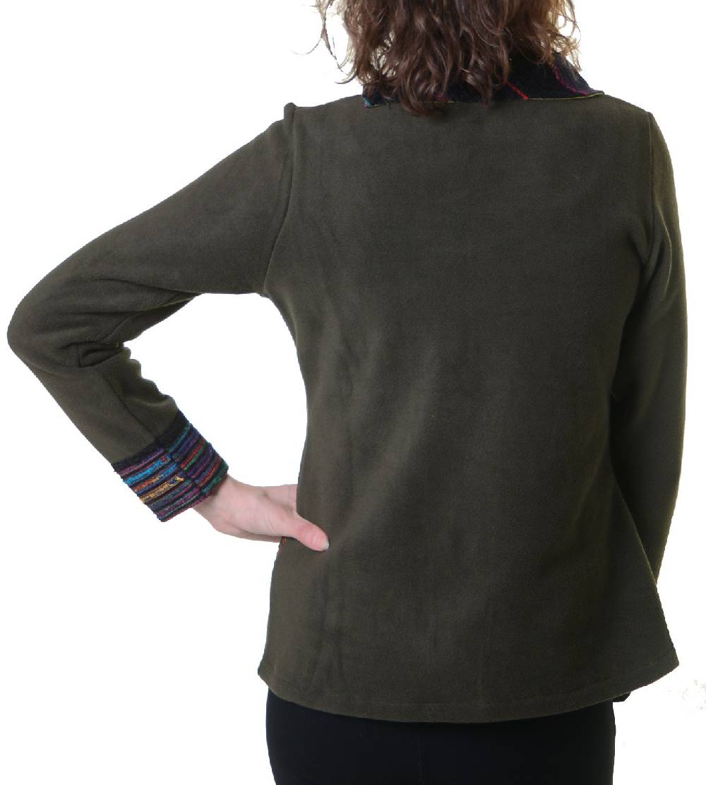 Kunst Und Magie Fleecepullover mit Blumenmustern und auffälligem Baumwoll-Kragen - Damen Oberteil Hippie Goa Boho Überzieher Zeitlich begrenztes Angebot