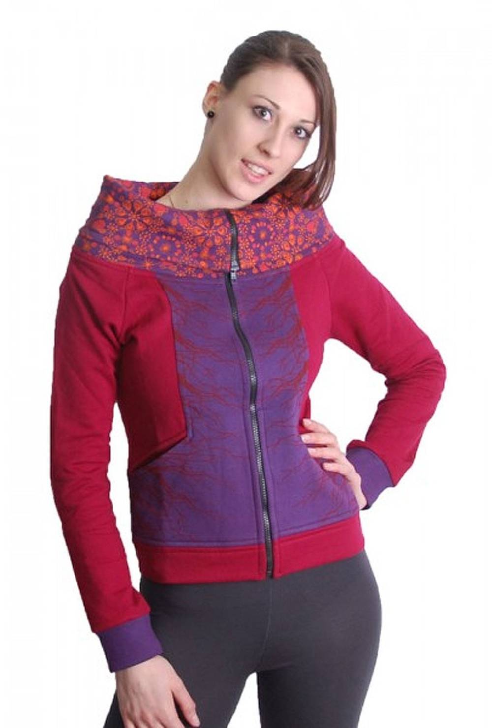 Kunst Und Magie Pink-Lila Boho Jacke Sweatjacke mit Rollkragen