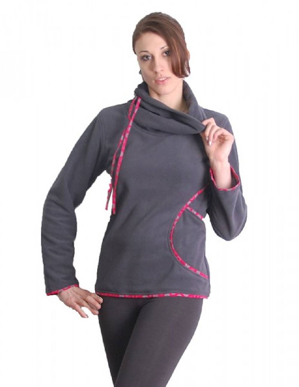 Kunst Und Magie Goa Fleecepullover mit Rollkragen in Grau/Pink