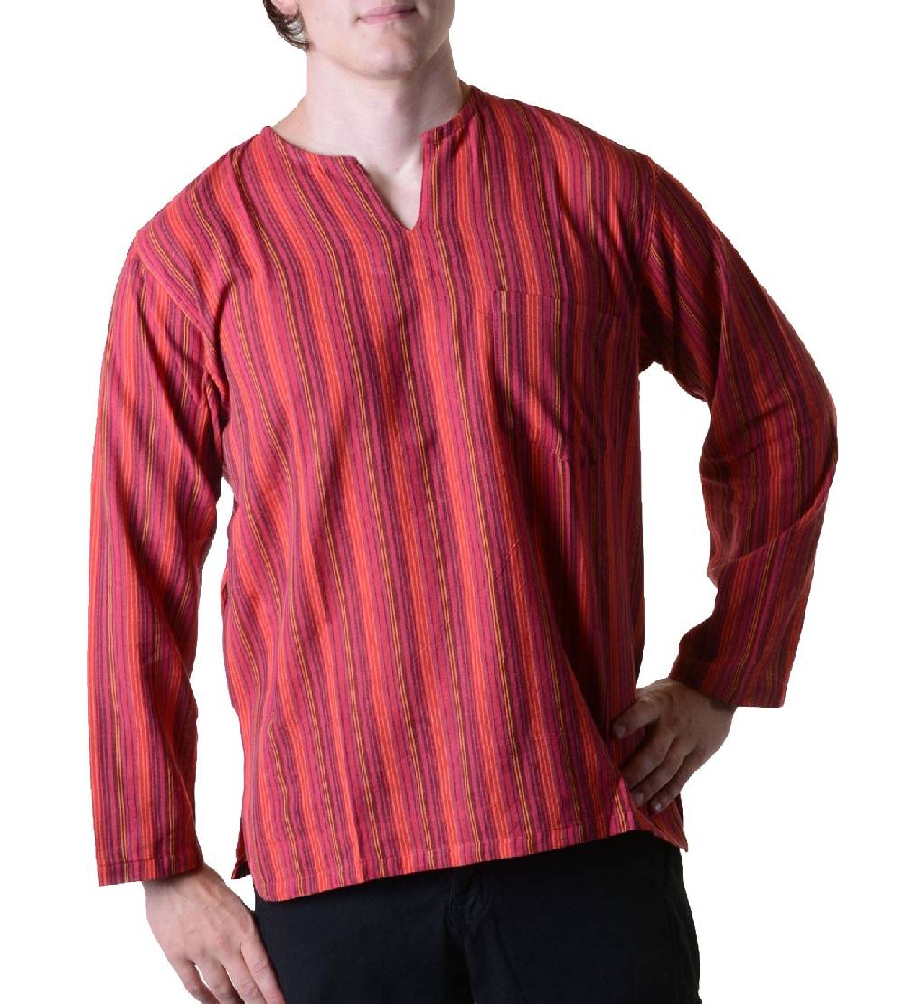 Kunst Und Magie Fischerhemd Kurtha Gestreift Überzieher Hemd Poncho Mittelalter Nepal Letzte 3 Tage