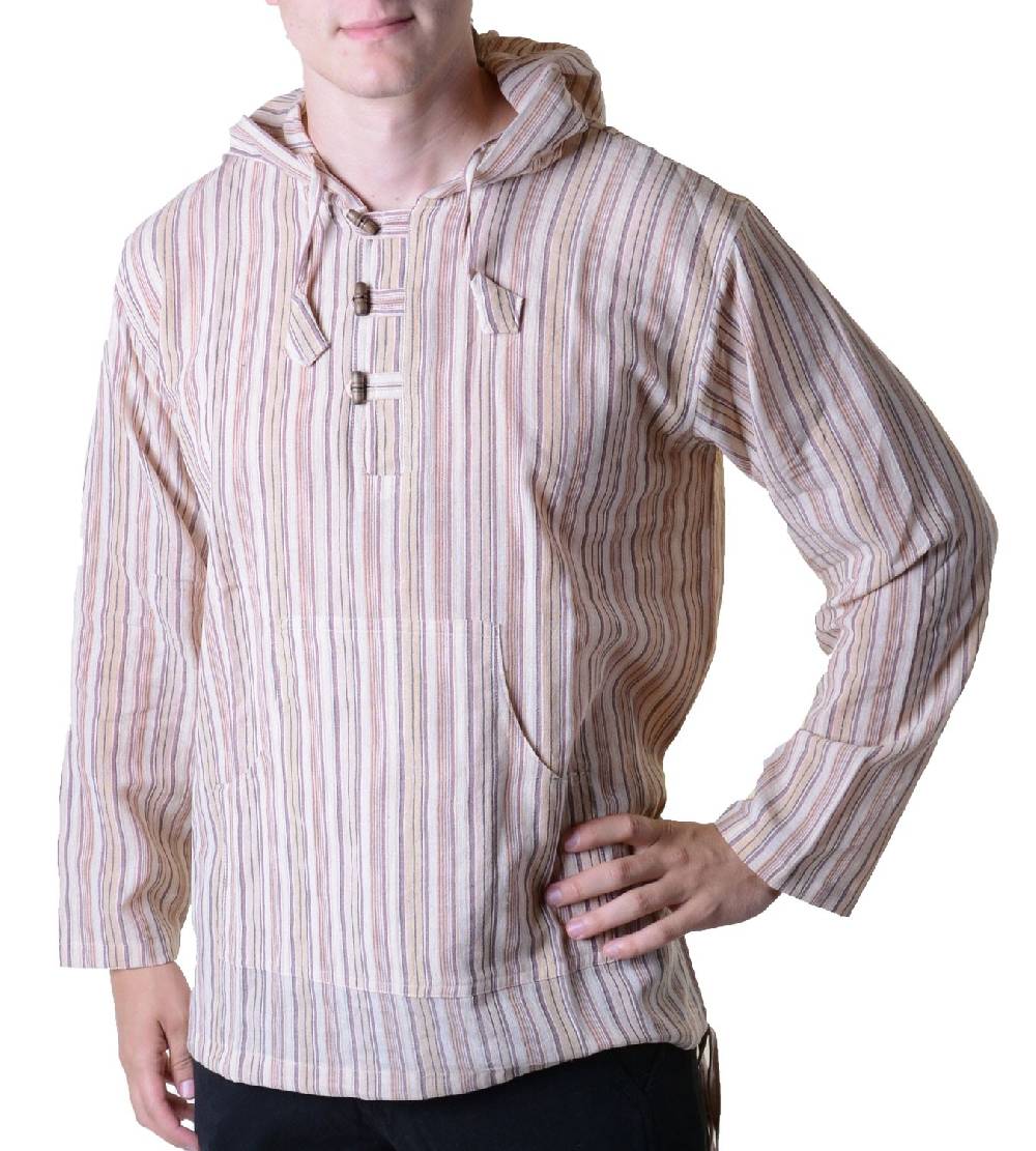 Kunst Und Magie Gestreiftes Fischerhemd Kurtha Überzieher Hemd Poncho Mittelalter mit Zipfelkapuze Letzte 2 Tage
