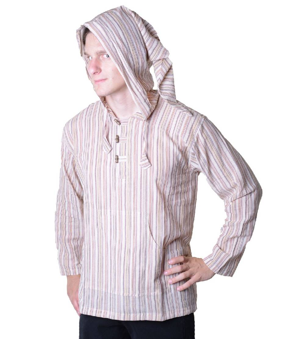 Kunst Und Magie Gestreiftes Fischerhemd Kurtha Überzieher Hemd Poncho Mittelalter mit Zipfelkapuze Letzte 2 Tage