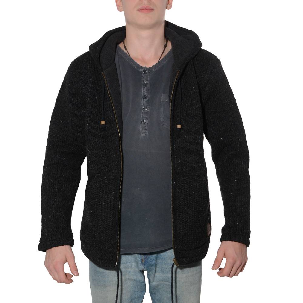Kunst Und Magie Herren Strickjacke Wolle Jacke mit warmen Fleecefutter Kapuze Schafs Schurwolle Bis zu 60% Rabatt