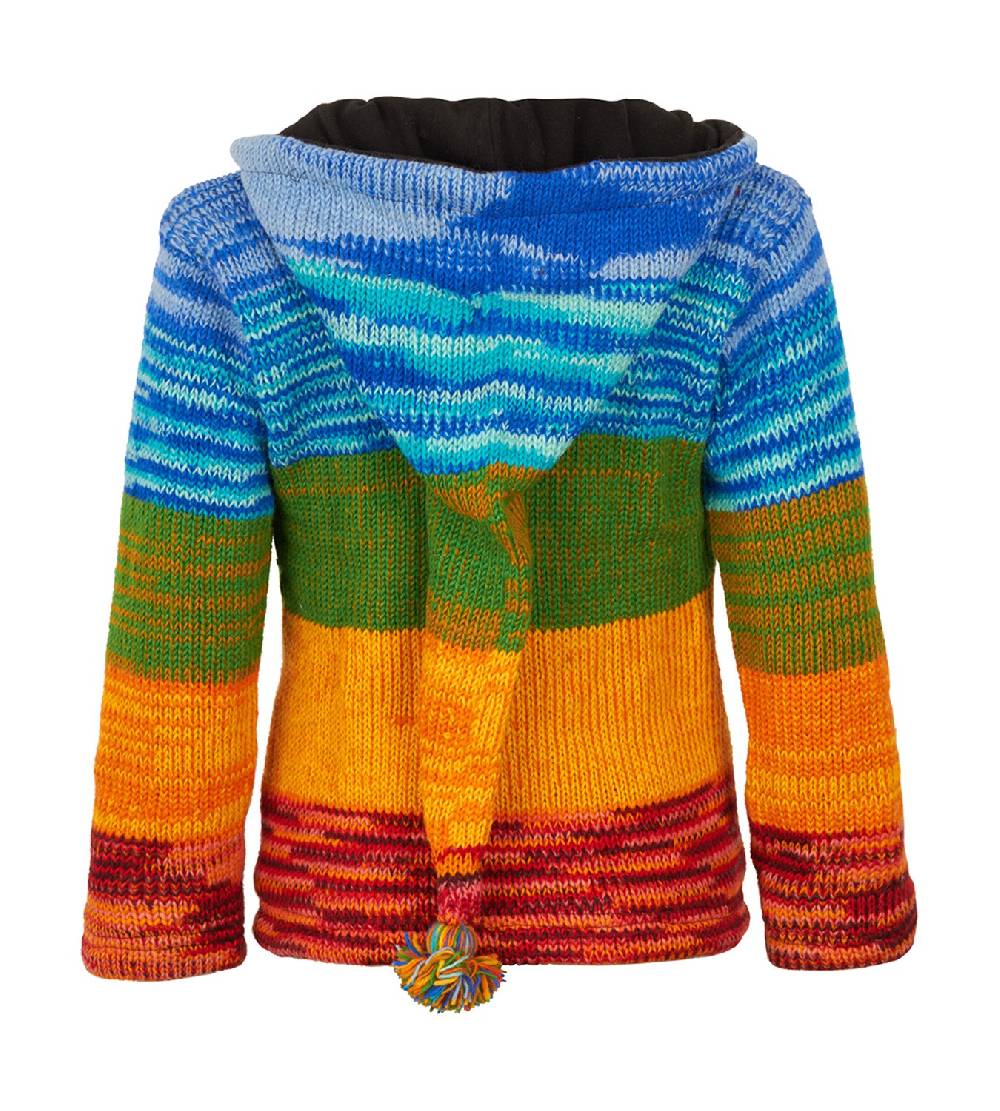 Kunst Und Magie Damen Strickjacke Goa Wolle Jacke mit abnehmbarer Zipfelkapuze Fleecefutter Rainbow Vierteljährliche Förderung