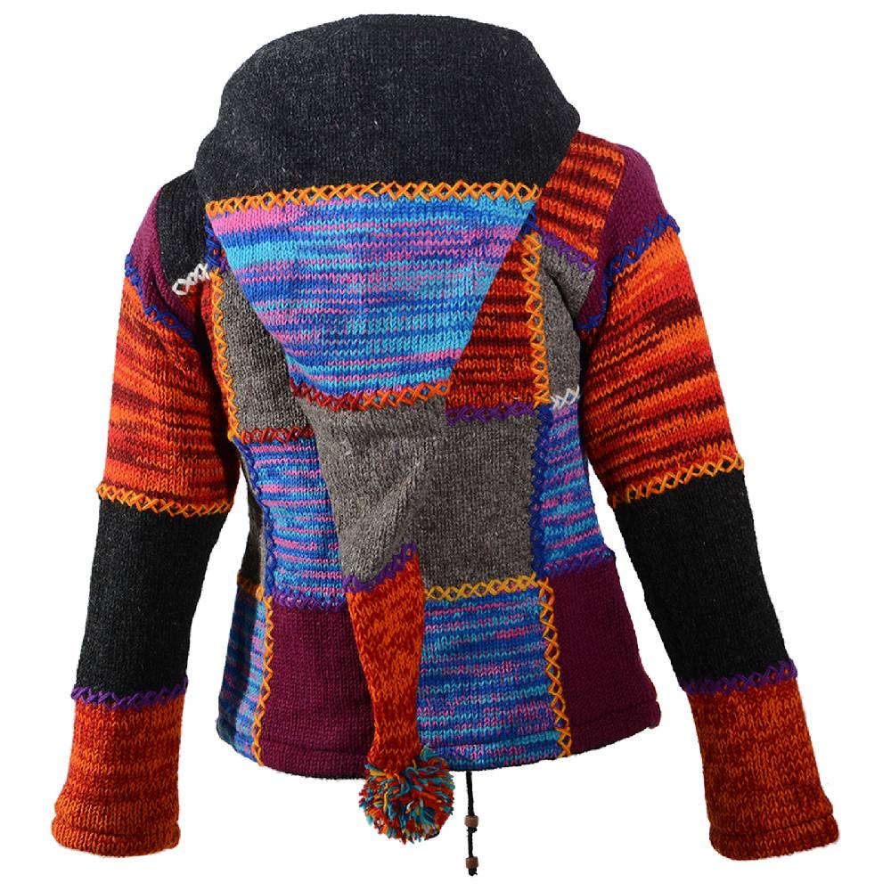 Kunst Und Magie Kunst und Magie Damen Bunte Patchwork Strickjacke mit Zipfelkapuze Discount Store für neue Produkte