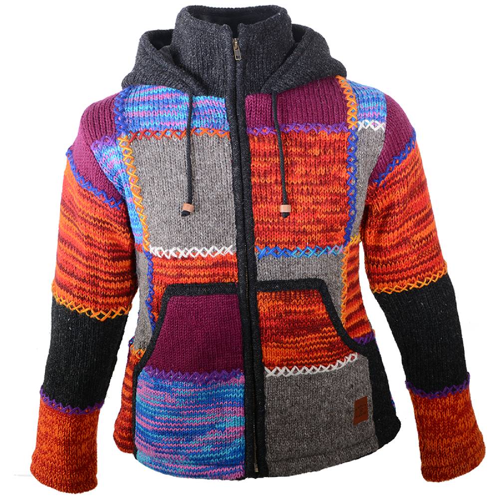 Kunst Und Magie Kunst und Magie Damen Bunte Patchwork Strickjacke mit Zipfelkapuze Discount Store für neue Produkte