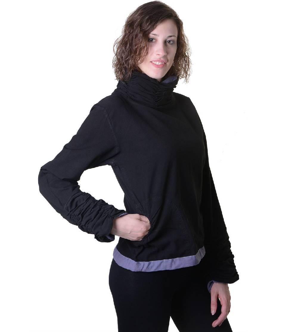 Kunst Und Magie Damen Pullover aus Baumwolle im Rollkragen Rüschen-Look - Hippie Oberteil Fabrikladen