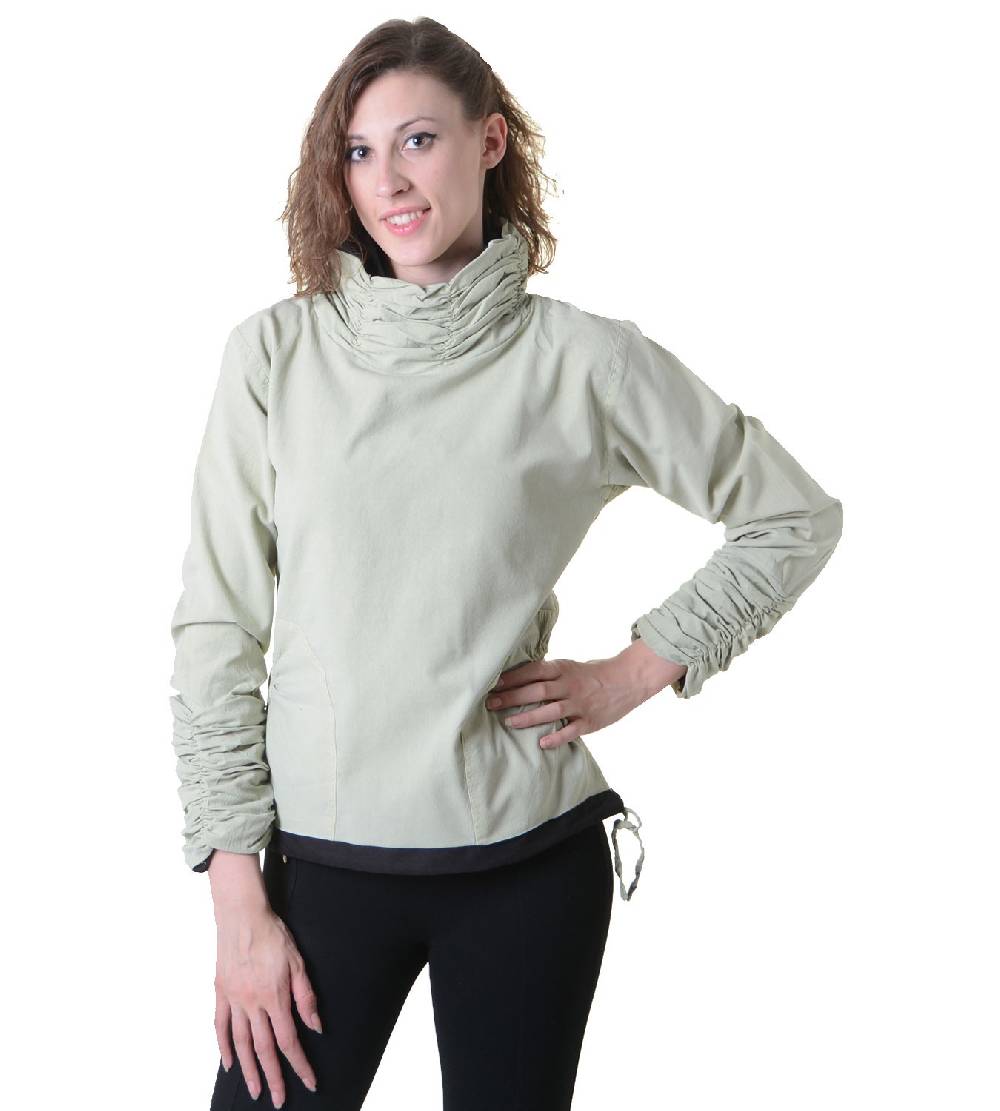 Kunst Und Magie Damen Pullover aus Baumwolle im Rollkragen Rüschen-Look - Hippie Oberteil Fabrikladen