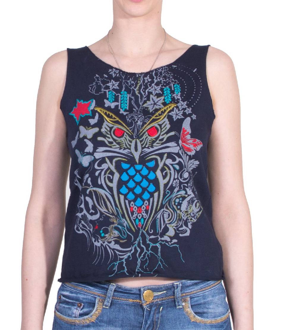 Kunst Und Magie Extravagantes, luftiges Girlie Tank-Top mit Eulenmotiv Sommer Hippie Goa 50% Rabatt für begrenzte Zeit