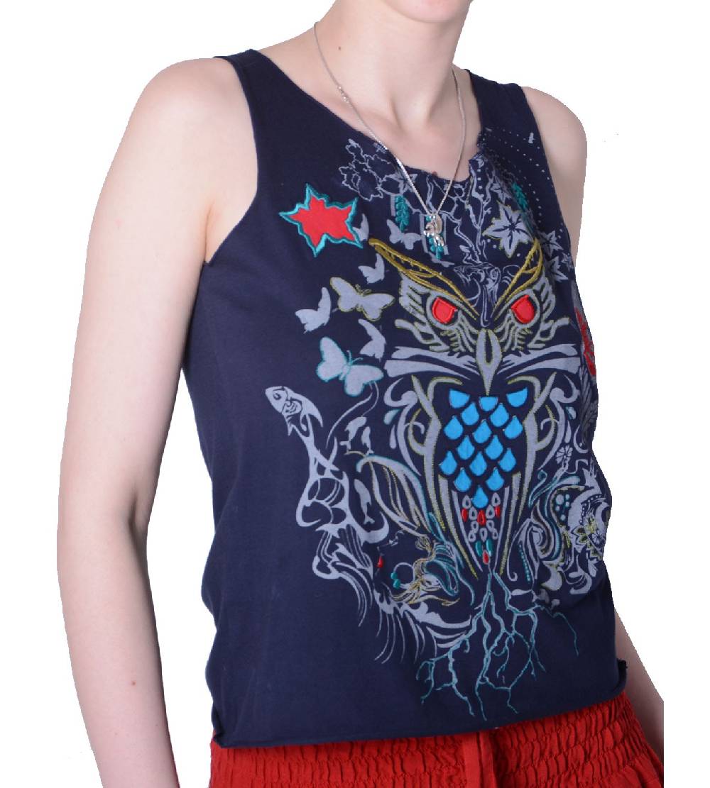 Kunst Und Magie Extravagantes, luftiges Girlie Tank-Top mit Eulenmotiv Sommer Hippie Goa 50% Rabatt für begrenzte Zeit