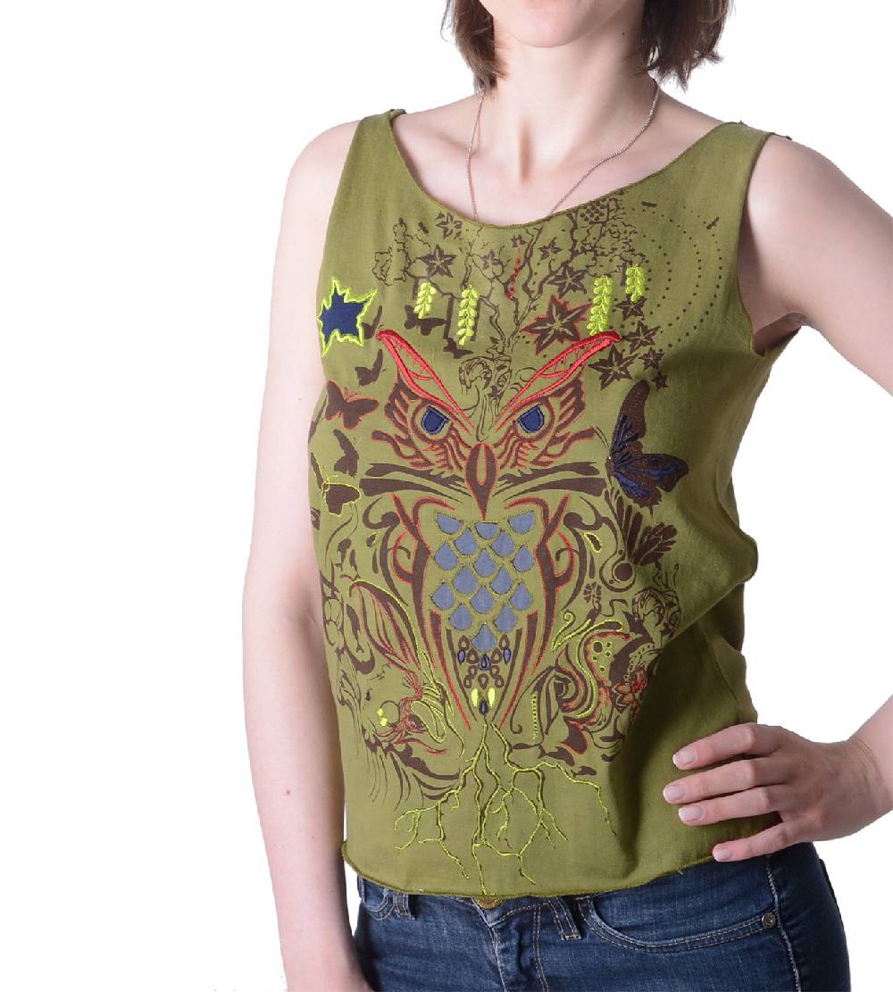 Kunst Und Magie Extravagantes, luftiges Girlie Tank-Top mit Eulenmotiv Sommer Hippie Goa 50% Rabatt für begrenzte Zeit