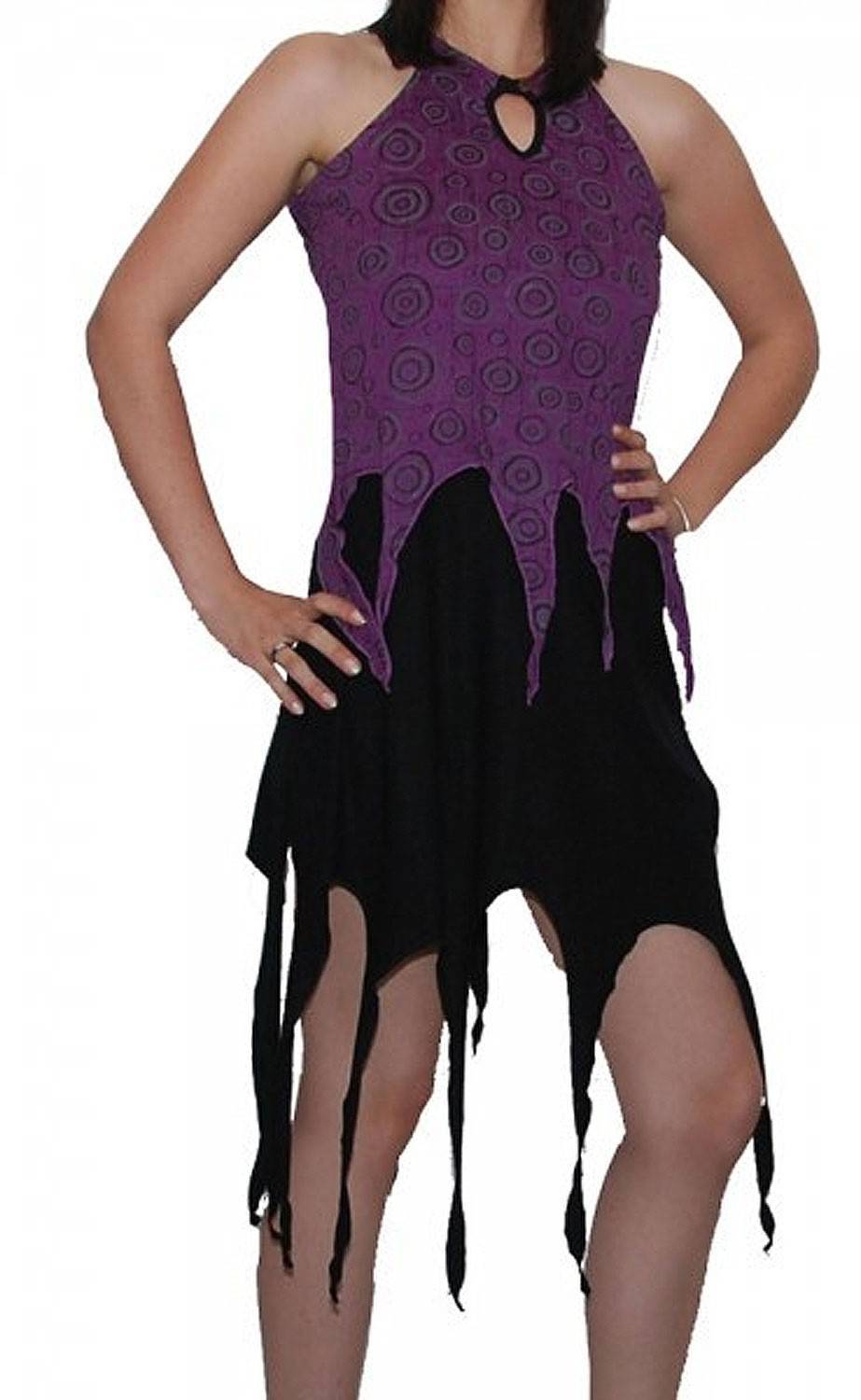 Kunst Und Magie Zipfeliges Elfen Kleid Psy Hippie Goa Fee schwarz/lila