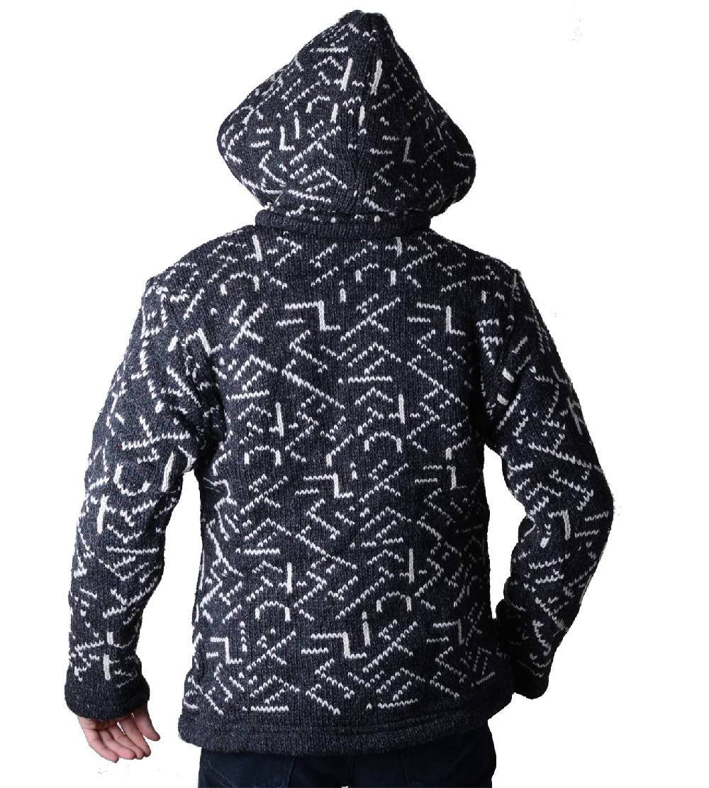 Kunst Und Magie Herren Strickjacke Wolljacke mit Fleecefutter und abnehmbarer Kapuze und Muster Angebote