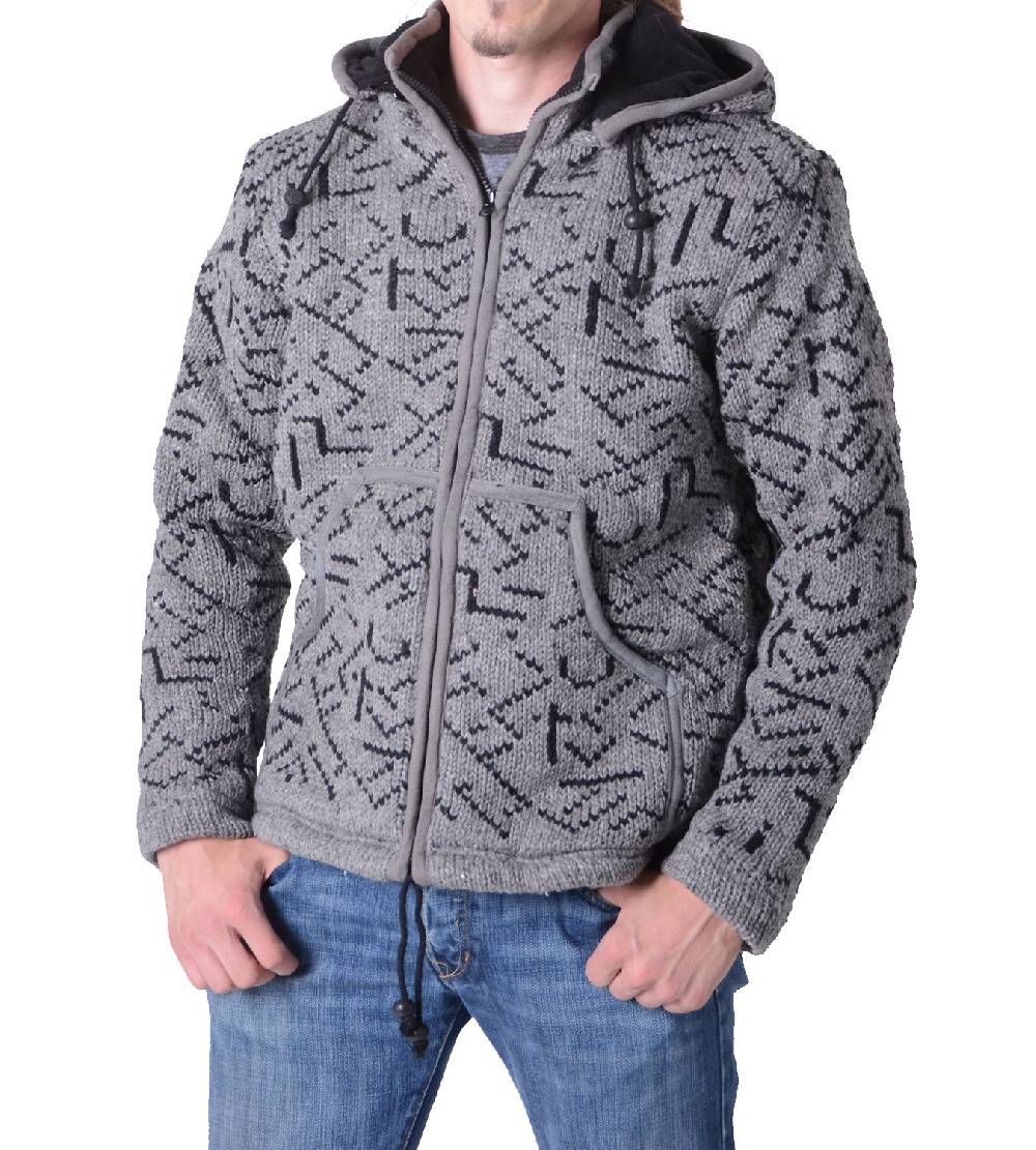 Kunst Und Magie Herren Strickjacke Wolljacke mit Fleecefutter und abnehmbarer Kapuze und Muster Angebote