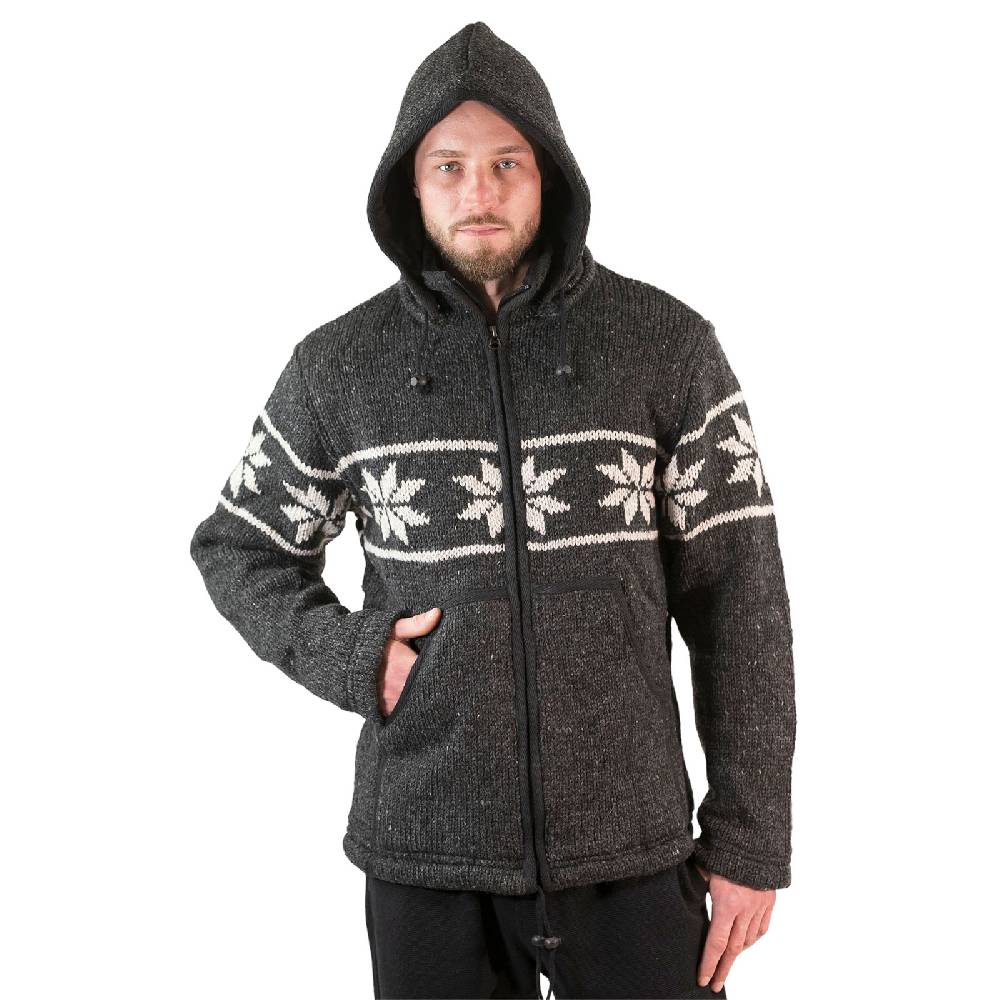 Kunst Und Magie Snowboard Strickjacke Nordisch Wolljacke mit Fleecefutter und abnehmbarer Kapuze im Angebot