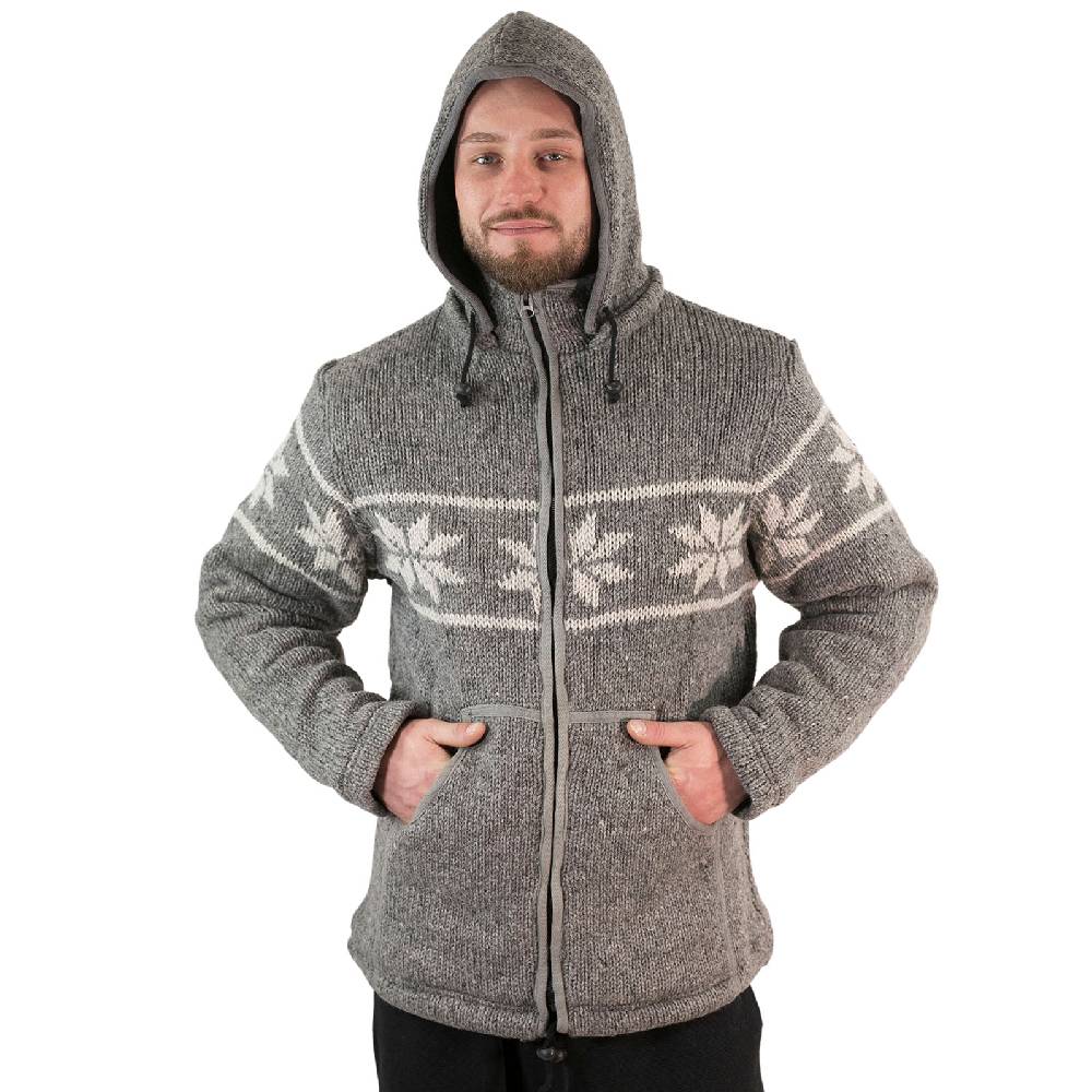 Kunst Und Magie Snowboard Strickjacke Nordisch Wolljacke mit Fleecefutter und abnehmbarer Kapuze im Angebot