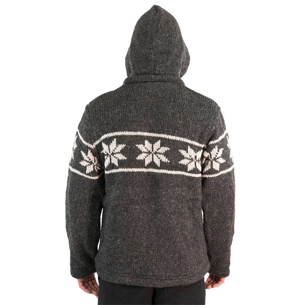 Kunst Und Magie Snowboard Strickjacke Nordisch Wolljacke mit Fleecefutter und abnehmbarer Kapuze im Angebot