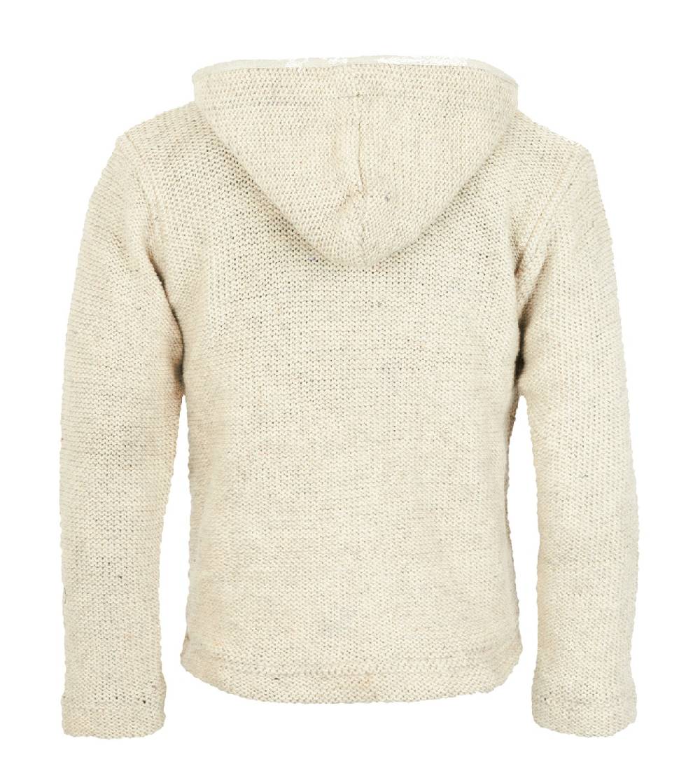 Kunst Und Magie Nepal Strickjacke Pullover Wolle mit Fleecefutter und Kapuze Baja Hippie Schlussverkauf