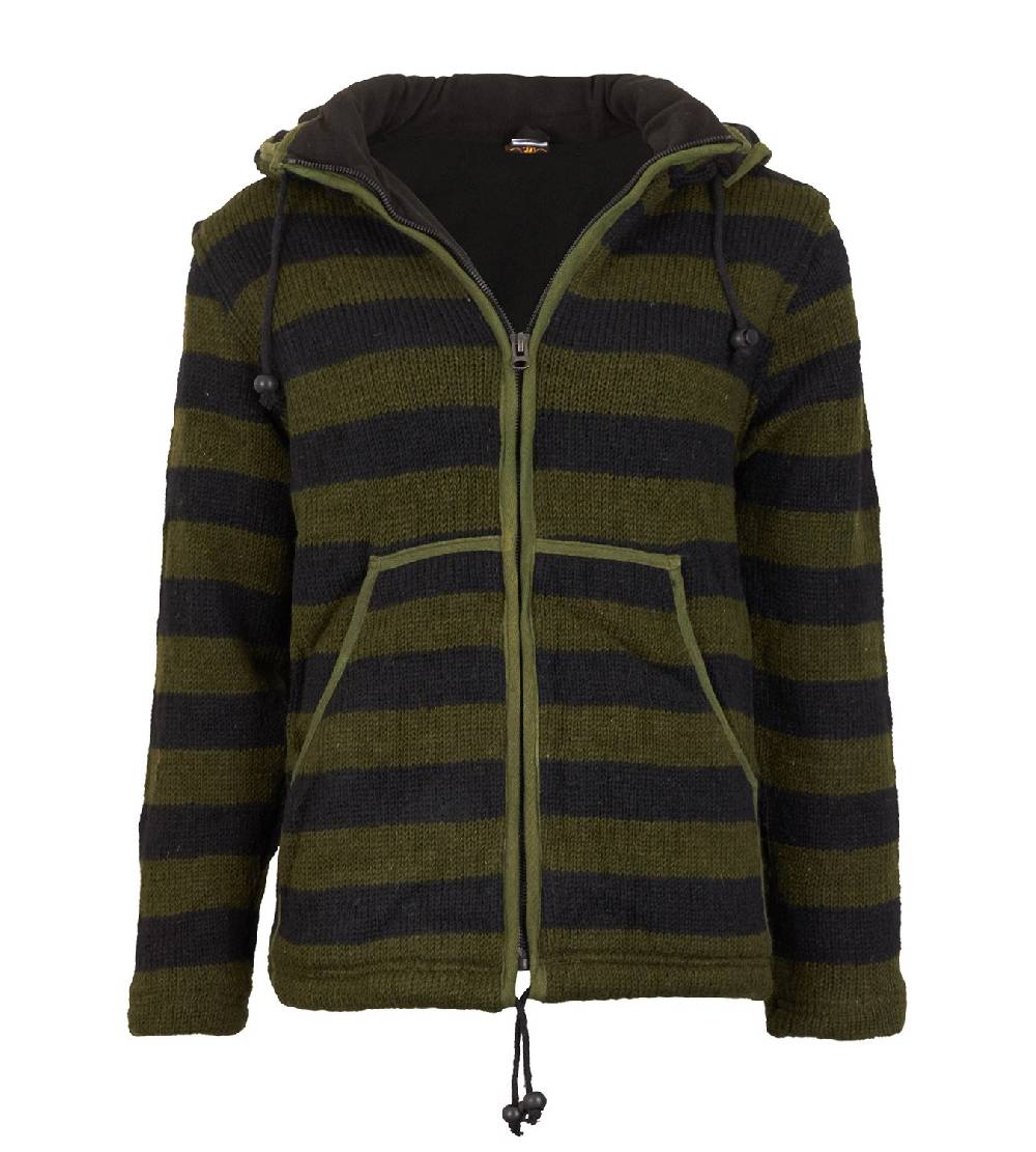 Kunst Und Magie Warme Strickjacke aus Wolle Jacke mit Fleecefutter und abnehmbarer Kapuze Fabrikverkauf