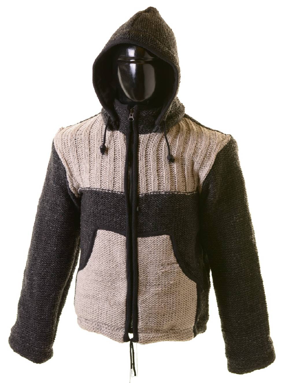 Kunst Und Magie Herren Strickjacke Wolljacke mit Fleecefutter und abnehmbarer Kapuze Grau und Braun Blitzverkäufe
