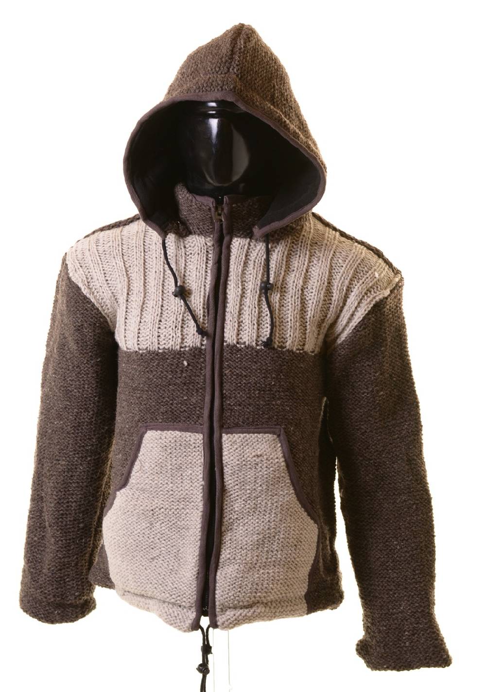 Kunst Und Magie Herren Strickjacke Wolljacke mit Fleecefutter und abnehmbarer Kapuze Grau und Braun Blitzverkäufe