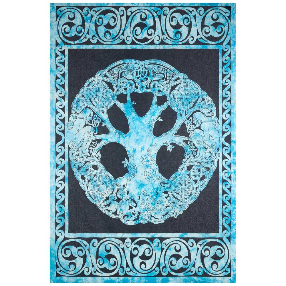 Kunst Und Magie Dekotuch Tagesdecke Wandbehang Celtic Lebensbaum Ygdrasül Tuch Keltisch Blau ca.210x145cm Begrenztes Angebot