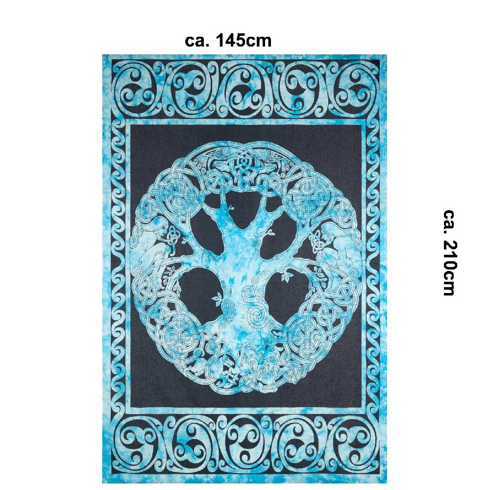 Kunst Und Magie Dekotuch Tagesdecke Wandbehang Celtic Lebensbaum Ygdrasül Tuch Keltisch Blau ca.210x145cm Begrenztes Angebot