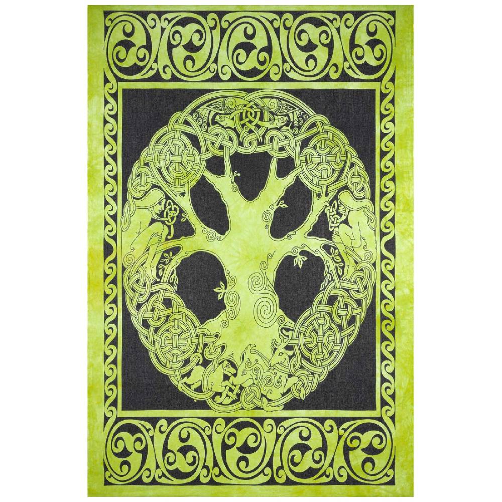 Kunst Und Magie Dekotuch Tagesdecke Wandbehang Celtic Lebensbaum Ygdrasül Tuch Keltisch Grün ca.210x145cm Online Shopping