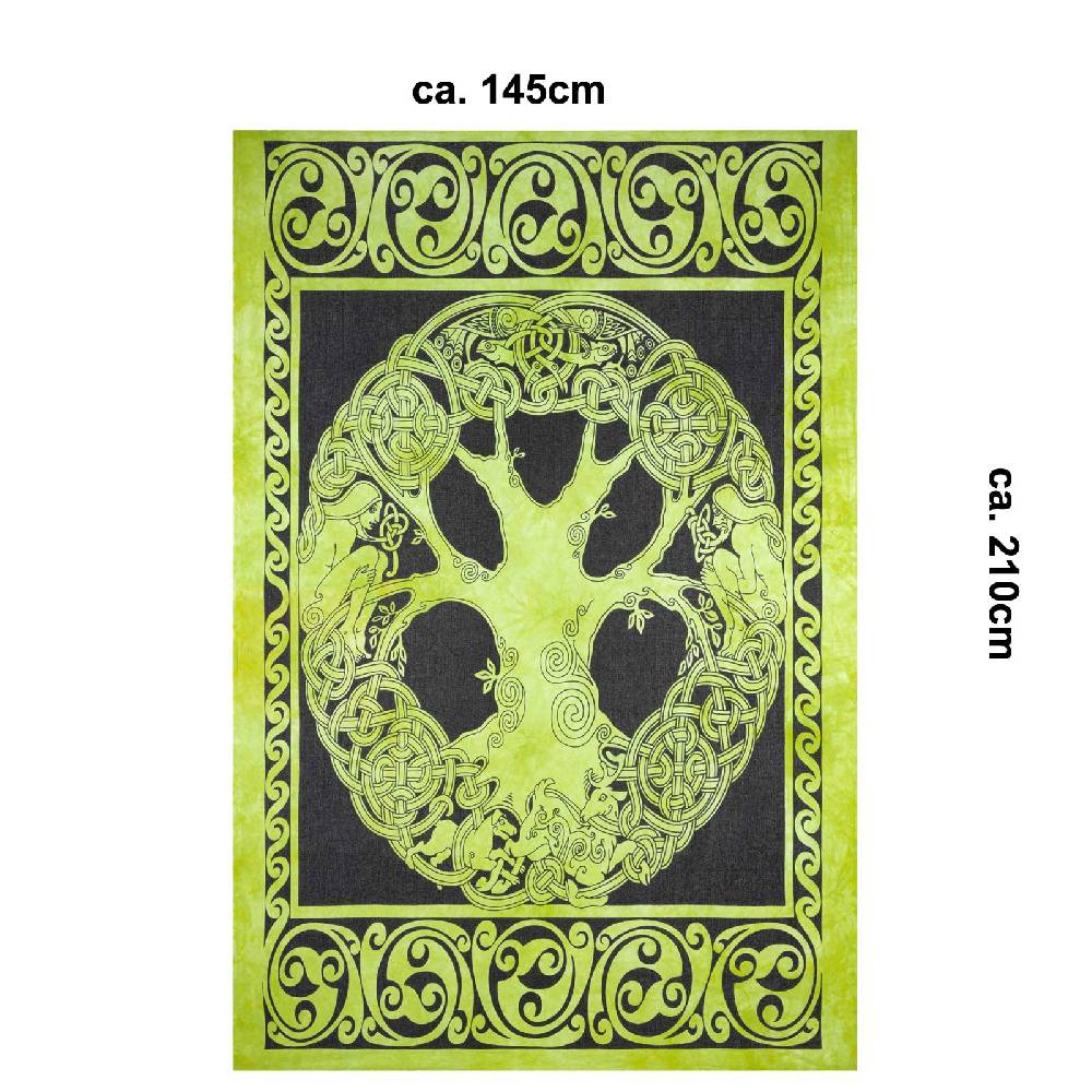 Kunst Und Magie Dekotuch Tagesdecke Wandbehang Celtic Lebensbaum Ygdrasül Tuch Keltisch Grün ca.210x145cm Online Shopping