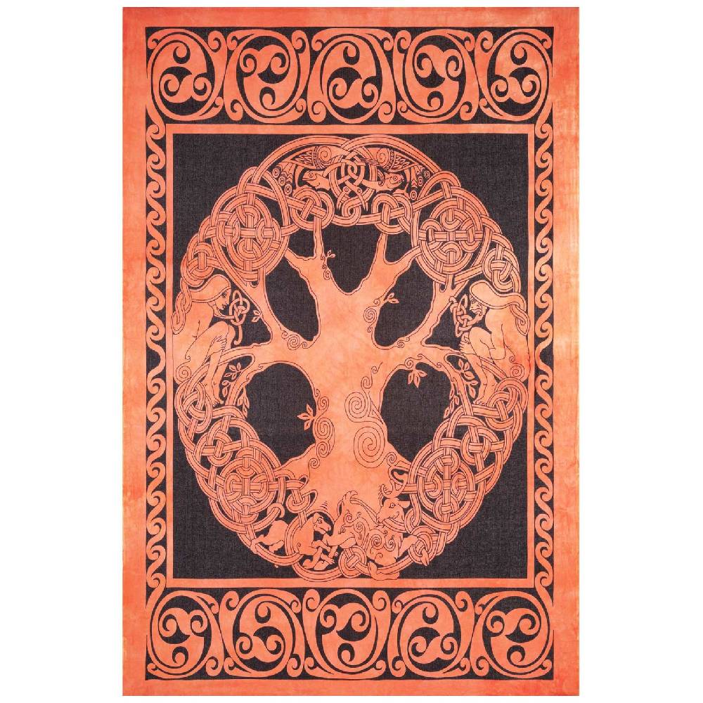 Kunst Und Magie Dekotuch Tagesdecke Wandbehang Celtic Lebensbaum Ygdrasül Tuch Keltisch Orange ca.210x145cm Exklusivangebot