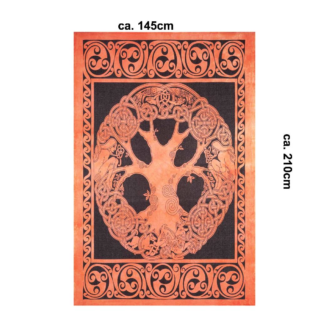 Kunst Und Magie Dekotuch Tagesdecke Wandbehang Celtic Lebensbaum Ygdrasül Tuch Keltisch Orange ca.210x145cm Exklusivangebot