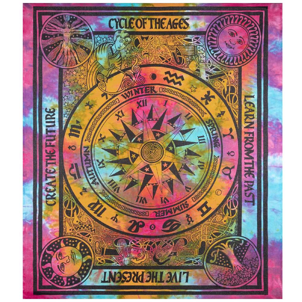 Kunst Und Magie Astrologie Tagesdecke Wandbehang Bunt Deko TuchCycle of the Ages ca.200x230cm Saisonschlussverkauf