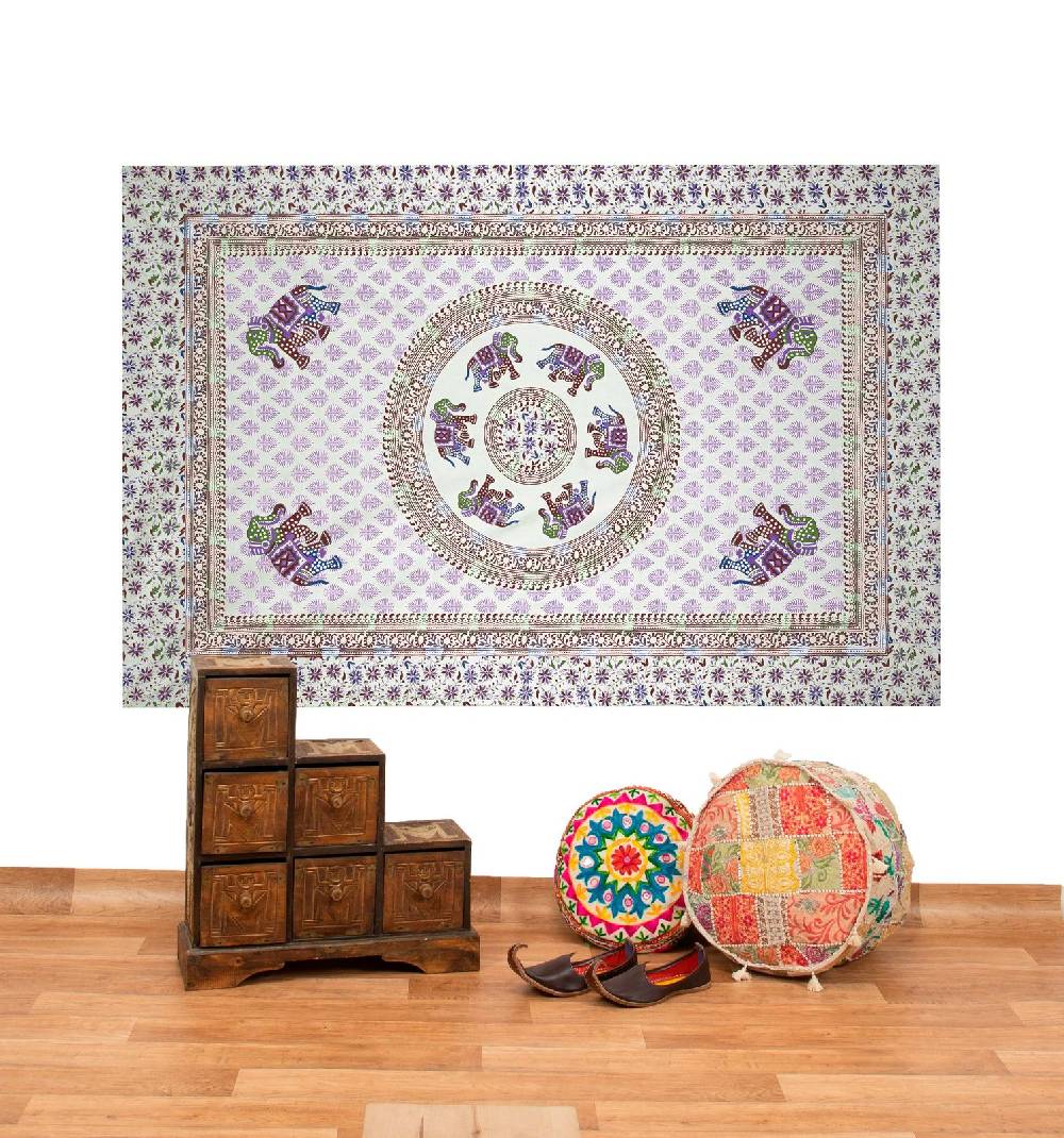 Kunst Und Magie Kunst und Magie Tagesdecke Wandbehang Deko Tuch Elefant Mandala ca 135 x 200cm Black Friday