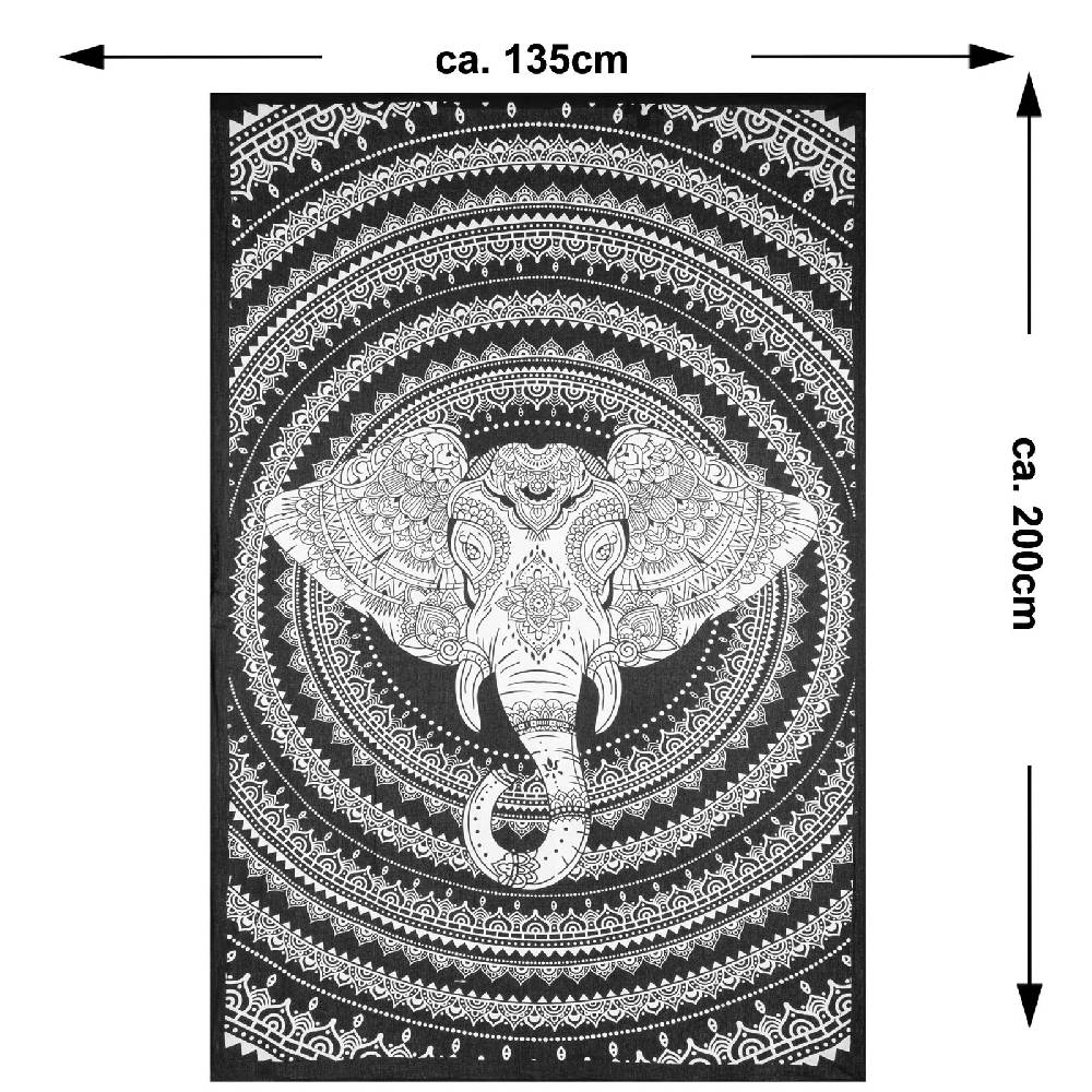 Kunst Und Magie Kunst und Magie Tagesdecke Wandbehang Deko Tuch Elefant Mandala ca 135 x 200cm Muttertagsangebot