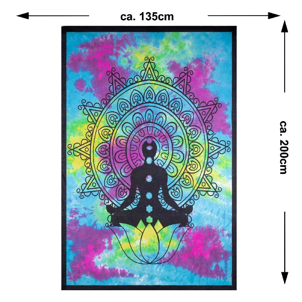 Kunst Und Magie Kunst und Magie Tagesdecke Wandbehang Bunt Deko Tuch Buddha Chackra Meditation ca.200x135cm Vatertagsangebot