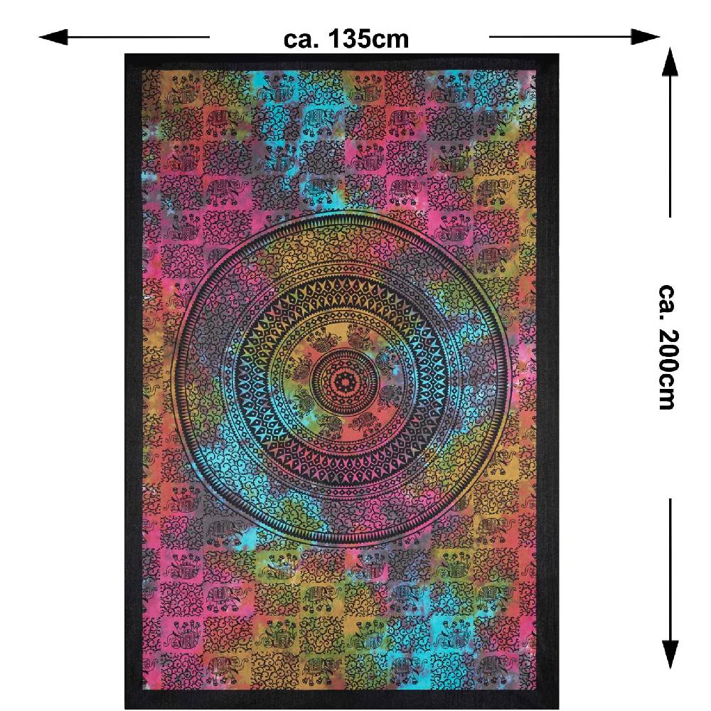 Kunst Und Magie Kunst und Magie Tagesdecke Wandbehang Deko Tuch Elefant Mandala ca 135 x 200cm Valentinstagsangebot