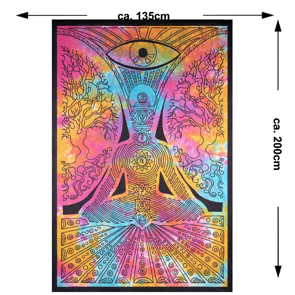 Kunst Und Magie Kunst und Magie Tagesdecke Wandbehang Bunt Deko Tuch Buddha Chackra Meditation ca.200x135cm Jubiläumsangebot