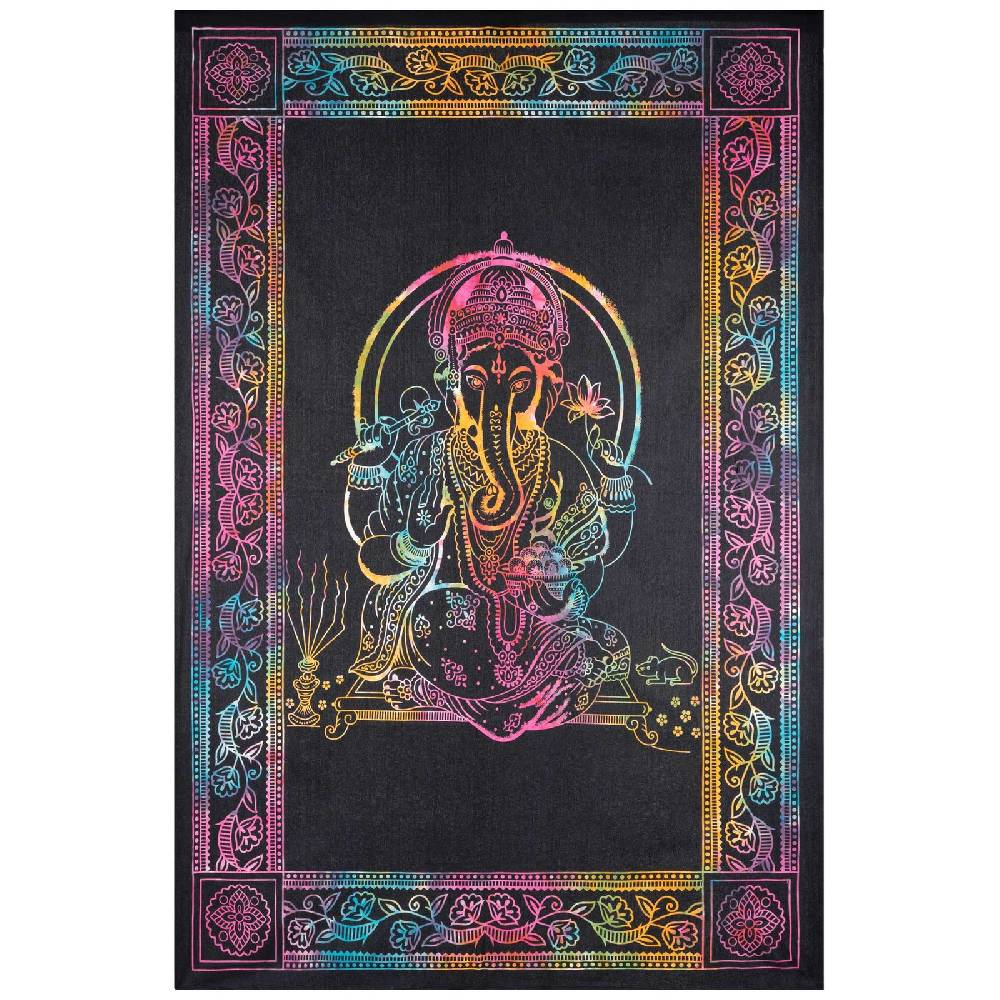 Kunst Und Magie UV Tuch Ganesha Tagesdecke Wandbehang Deko Meditation UV Schwarzlicht ca. 200 x 135 cm Lagerräumung