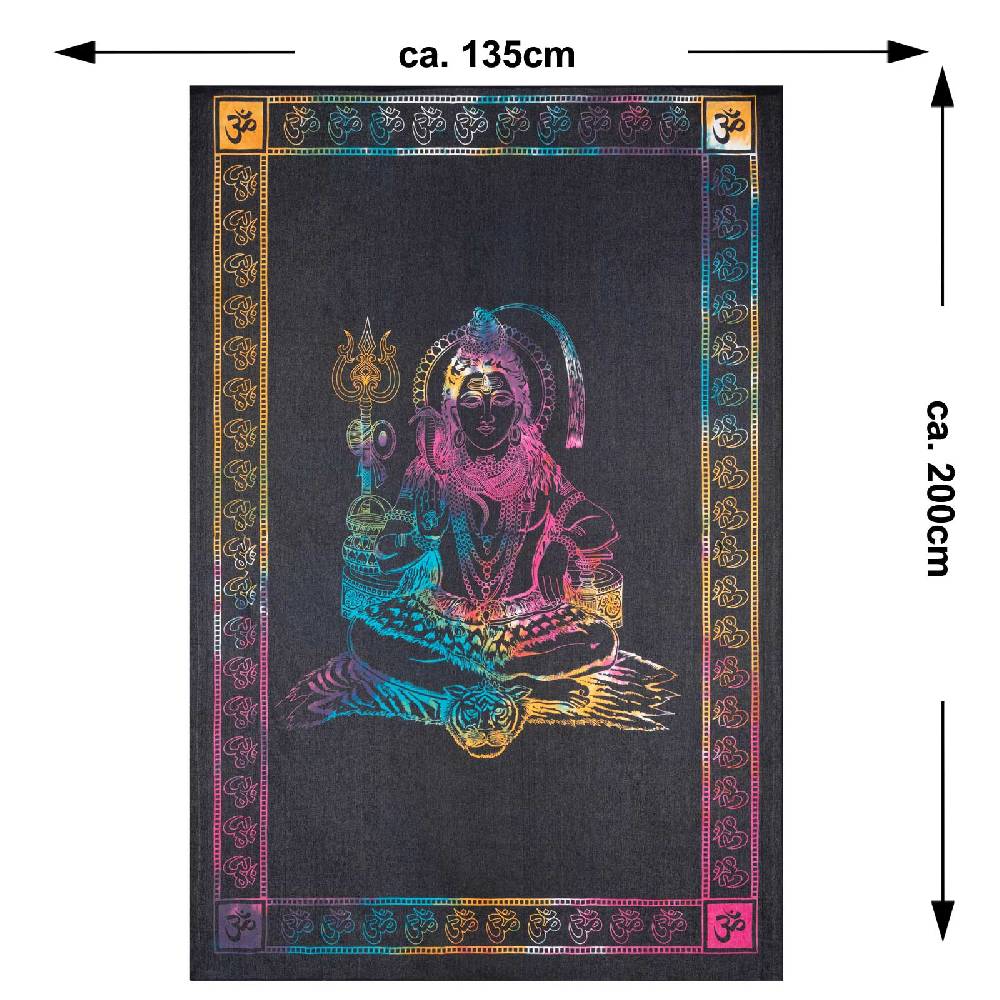 Kunst Und Magie UV Tuch Shiva Tagesdecke Wandbehang Deko Meditation UV Schwarzlicht ca. 200 x 135 cm Heißer Verkauf