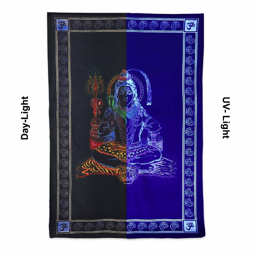 Kunst Und Magie UV Tuch Shiva Tagesdecke Wandbehang Deko Meditation UV Schwarzlicht ca. 200 x 135 cm Heißer Verkauf
