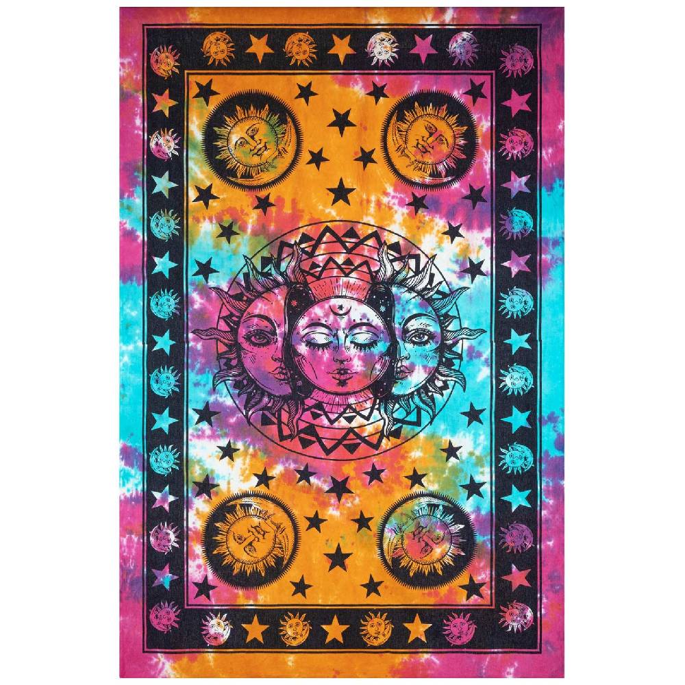 Kunst Und Magie Tagesdecke Wandbehang Bunt Deko Tuch Sonne Mond und Sterne Goa Hippie ca.200 x 140cm Top Angebot